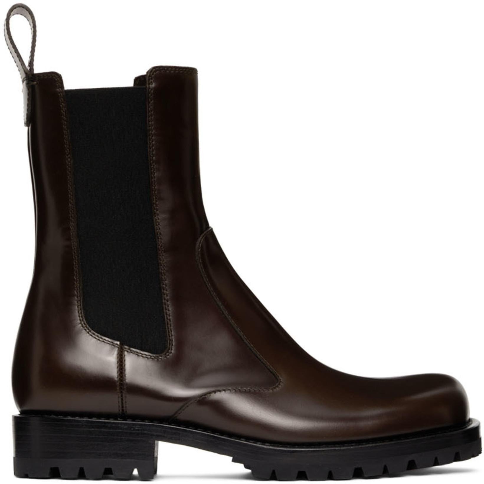 Brown Polished Leather Chelsea Boots by DRIES VAN NOTEN | jellibeans