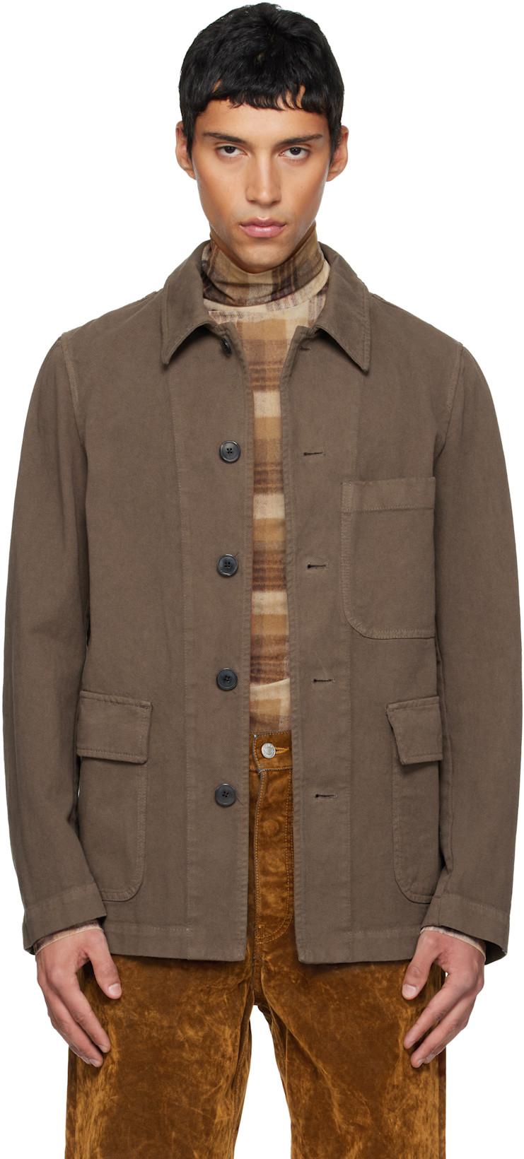 Brown Twill Jacket by DRIES VAN NOTEN