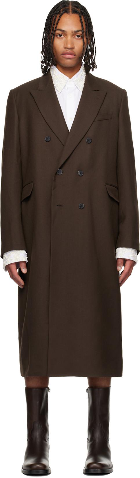 Brown Wool Coat by DRIES VAN NOTEN