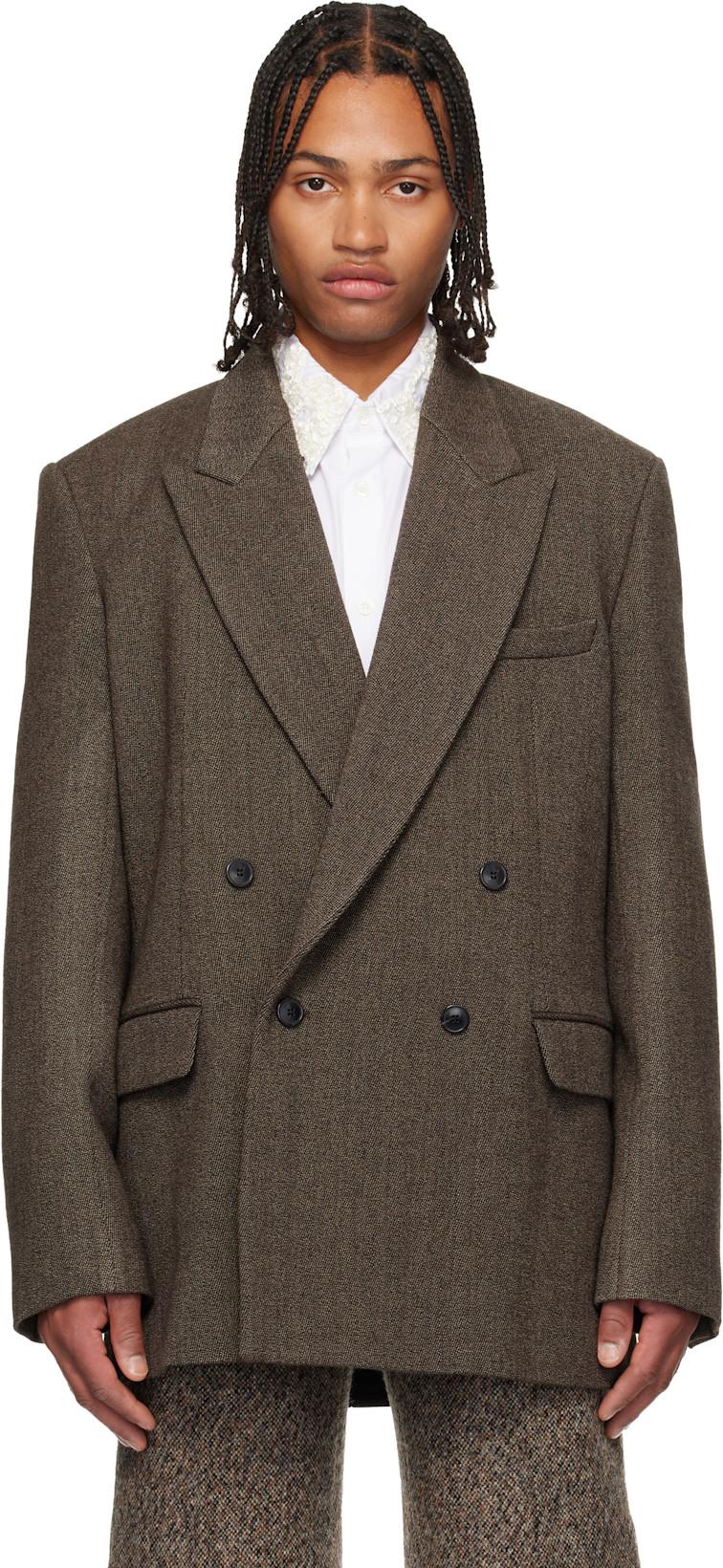Brown Wool Serge Blazer by DRIES VAN NOTEN