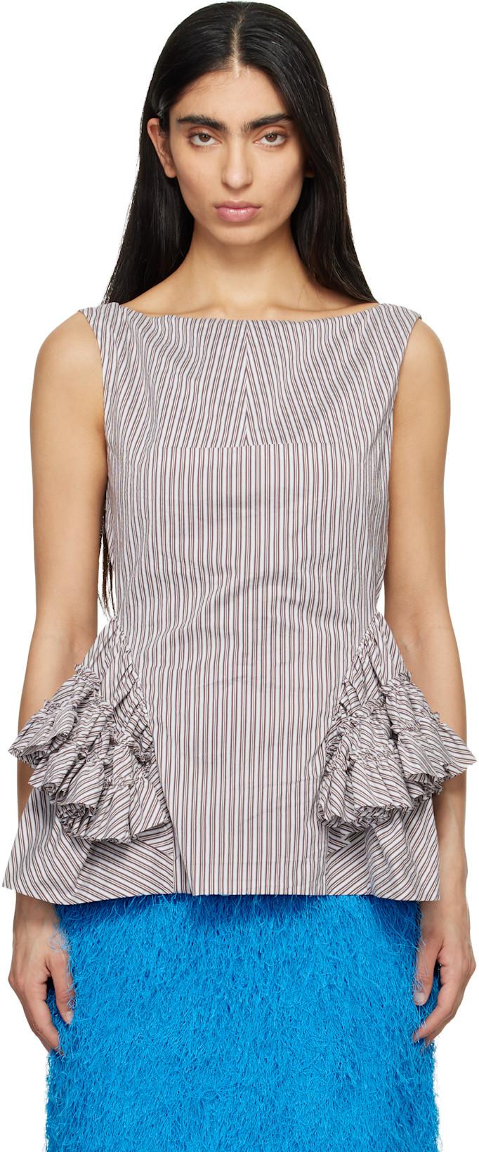 Brown & White Ruffled Peplum Blouse by DRIES VAN NOTEN