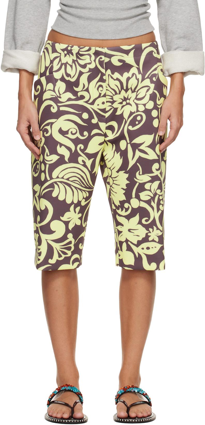 Brown & Yellow Patterned Shorts by DRIES VAN NOTEN