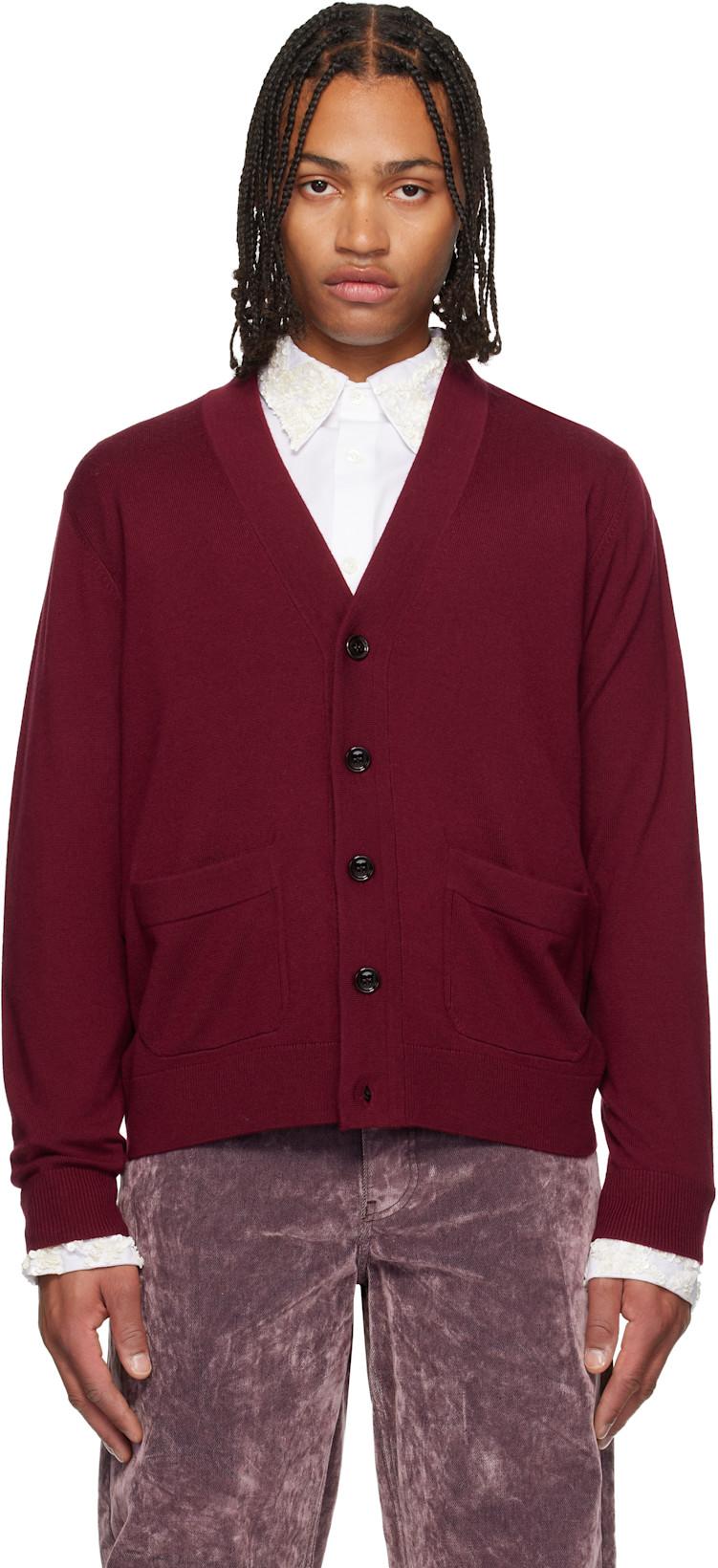 Burgundy Merino Wool Cardigan by DRIES VAN NOTEN
