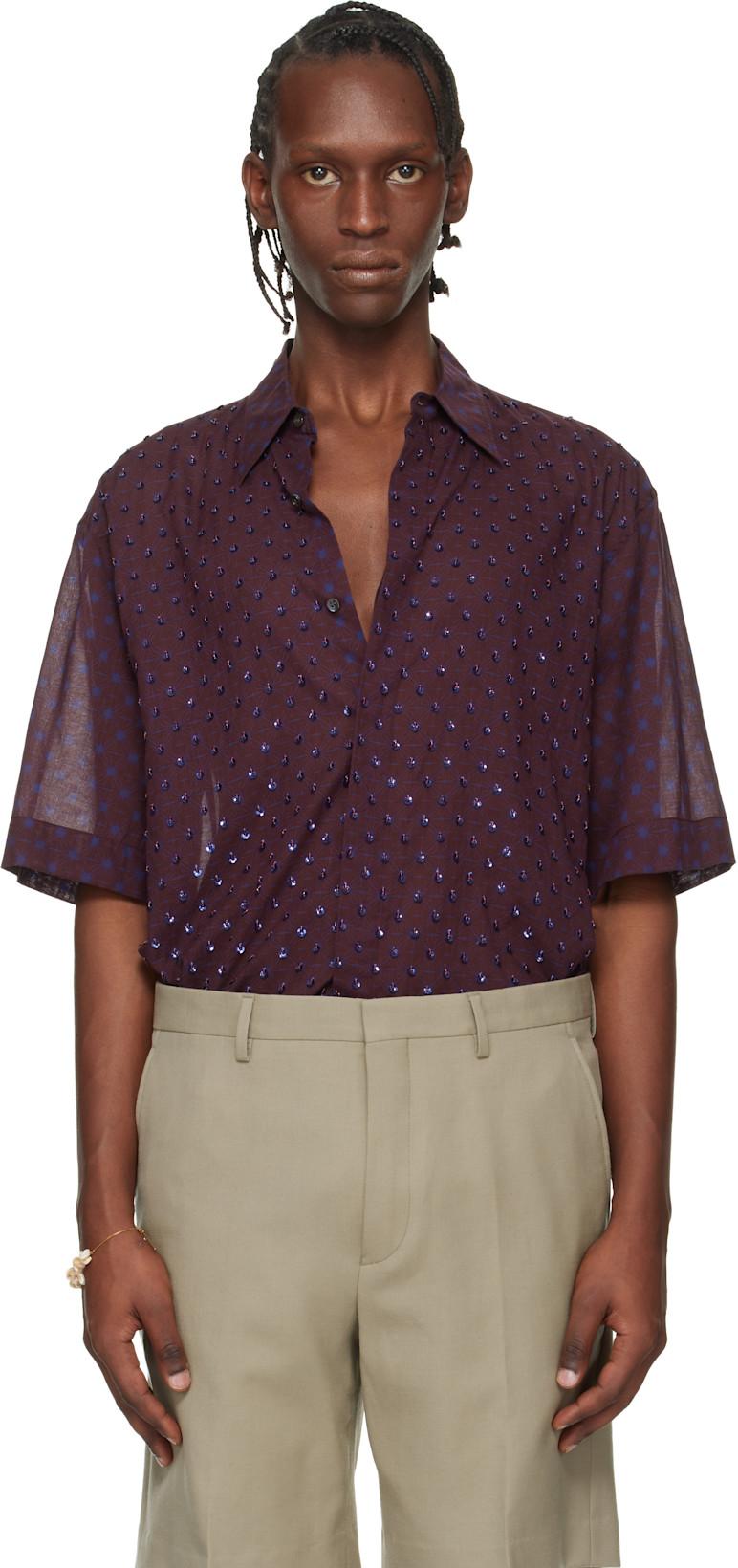 Burgundy Sequinned Shirt by DRIES VAN NOTEN