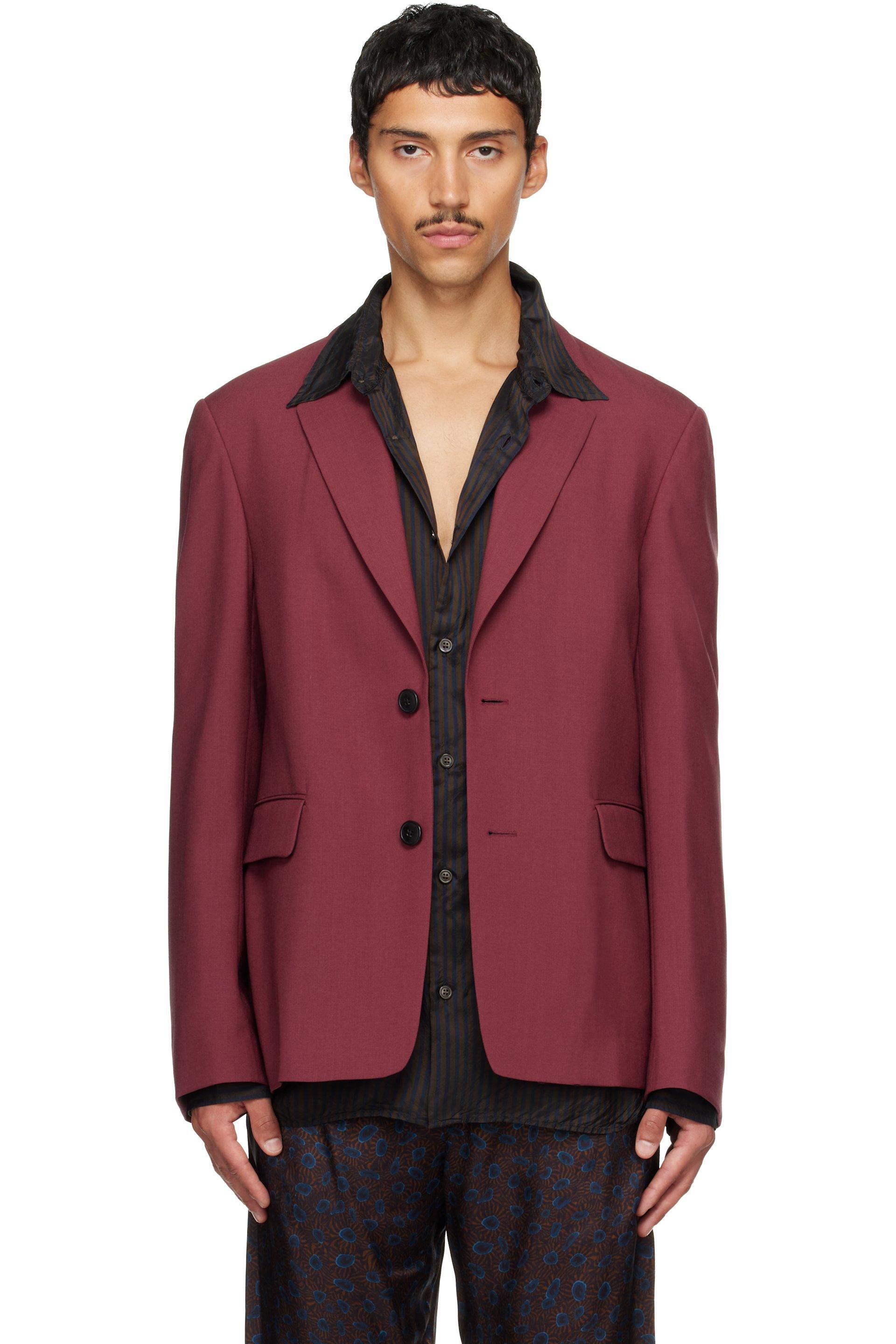 Burgundy Wool Blazer by DRIES VAN NOTEN