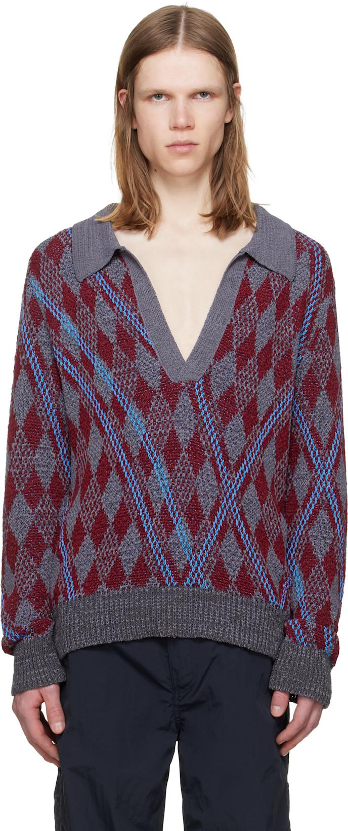 Burgundy & Gray Argyle Polo by DRIES VAN NOTEN