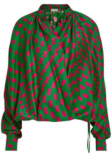 Cenver polka dot satin wrap blouse by DRIES VAN NOTEN