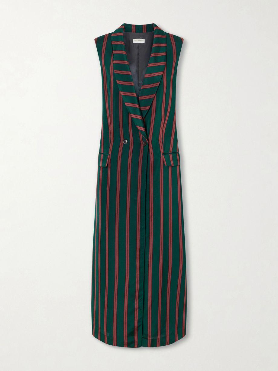 Covy striped satin long coat by DRIES VAN NOTEN