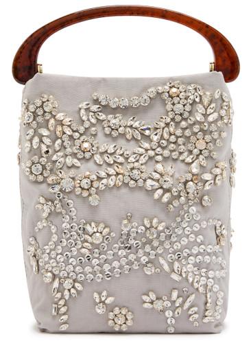 Crisp crystal-embellished woven top handle bag by DRIES VAN NOTEN