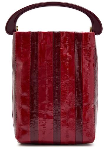 Crisp striped glossed leather top handle bag by DRIES VAN NOTEN