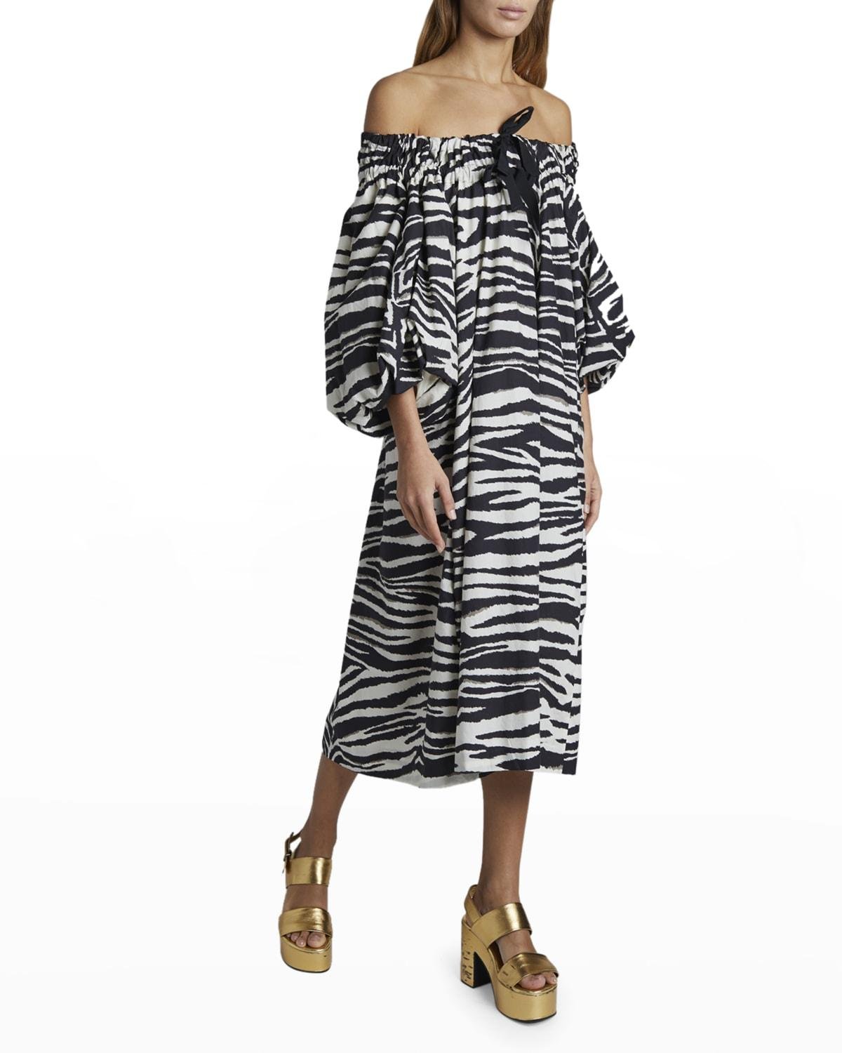 Damon Off-the-Shoulder Zebra-Print Midi Dress by DRIES VAN NOTEN