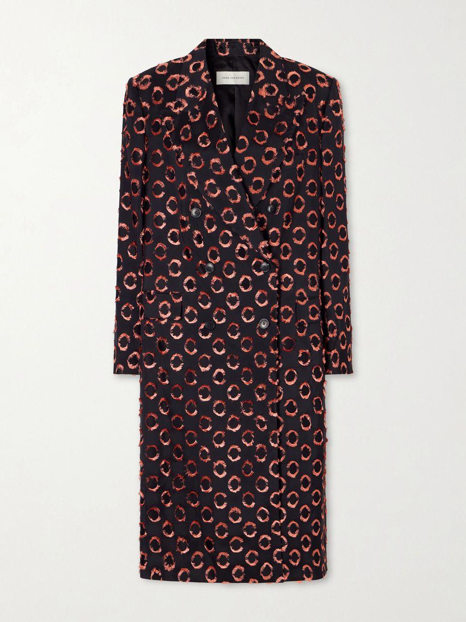 Double-breasted polka-dot fil-coupé silk-blend coat by DRIES VAN NOTEN