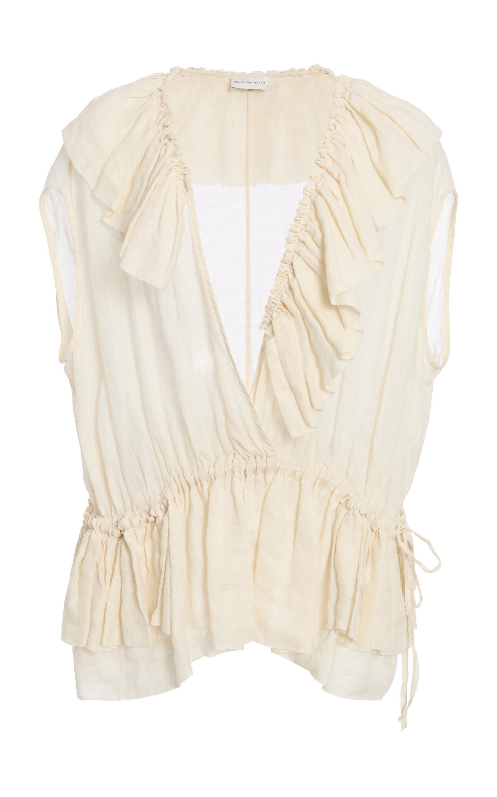 Dries Van Noten Cally Bis Ruffled Mousseline-Ramie Top - Moda Operandi by DRIES VAN NOTEN