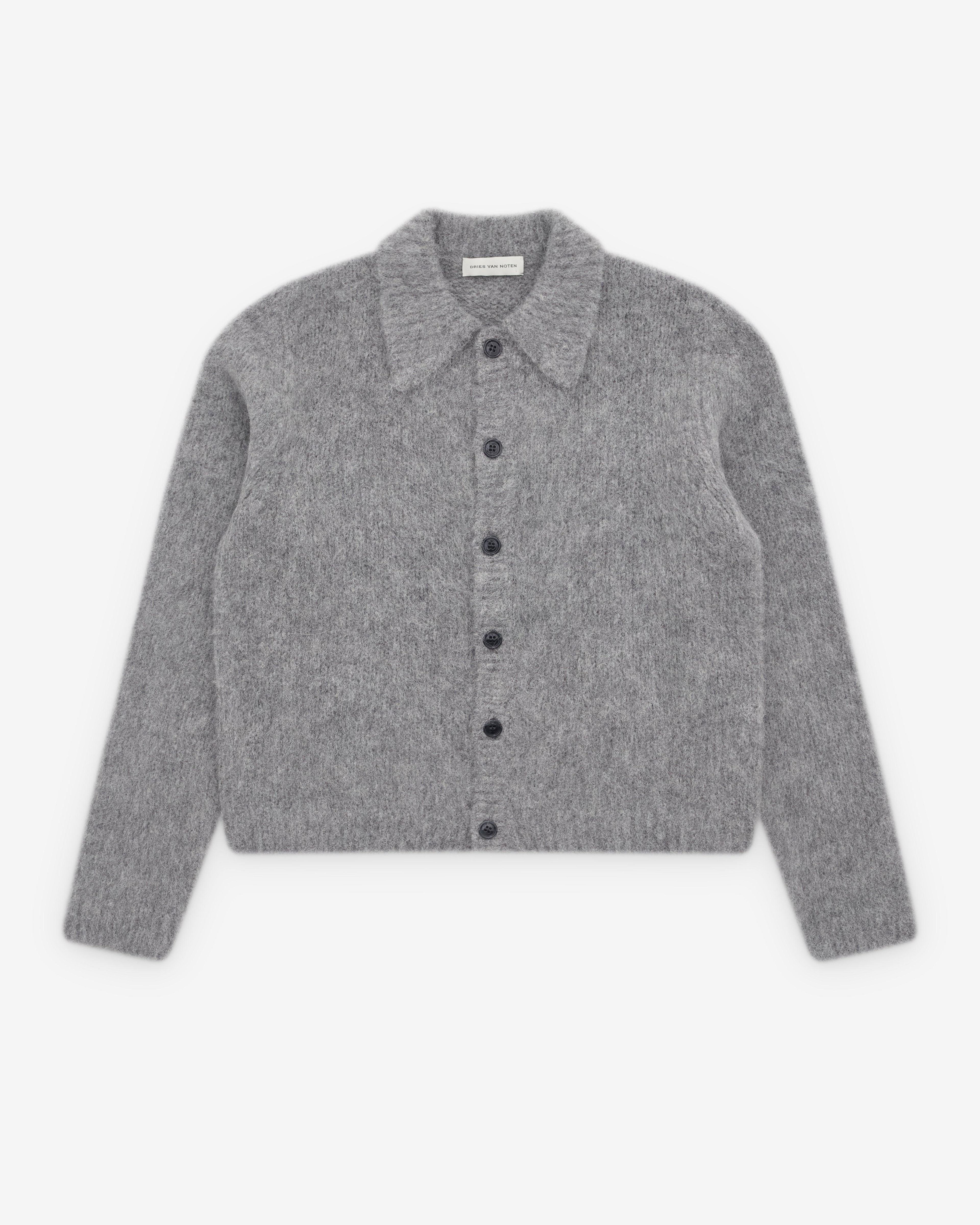Dries Van Noten - Men’s Cropped Wool Cardigan - (Mid Grey) by DRIES VAN NOTEN