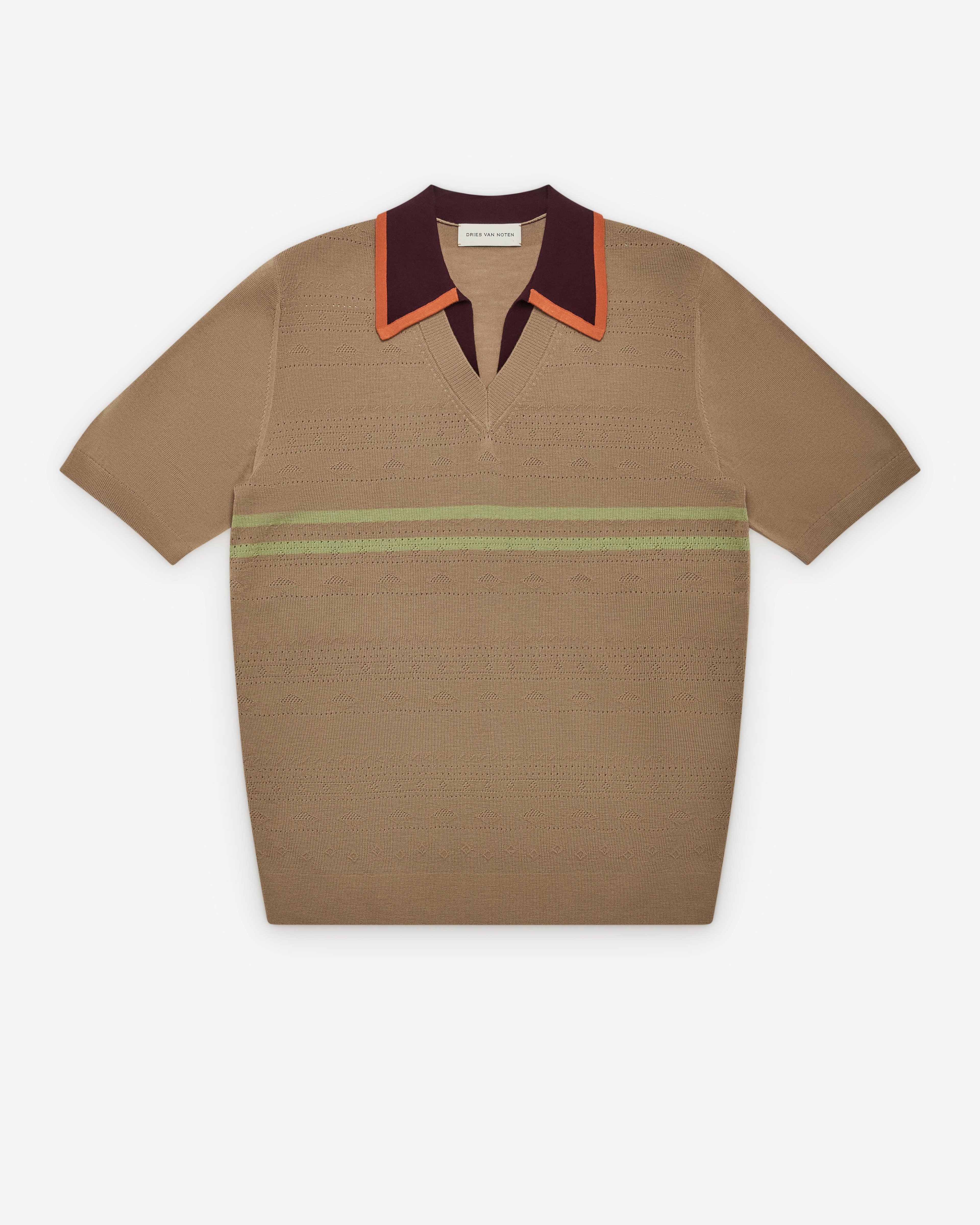 Dries Van Noten - Men's Knit Polo - (Camel) by DRIES VAN NOTEN