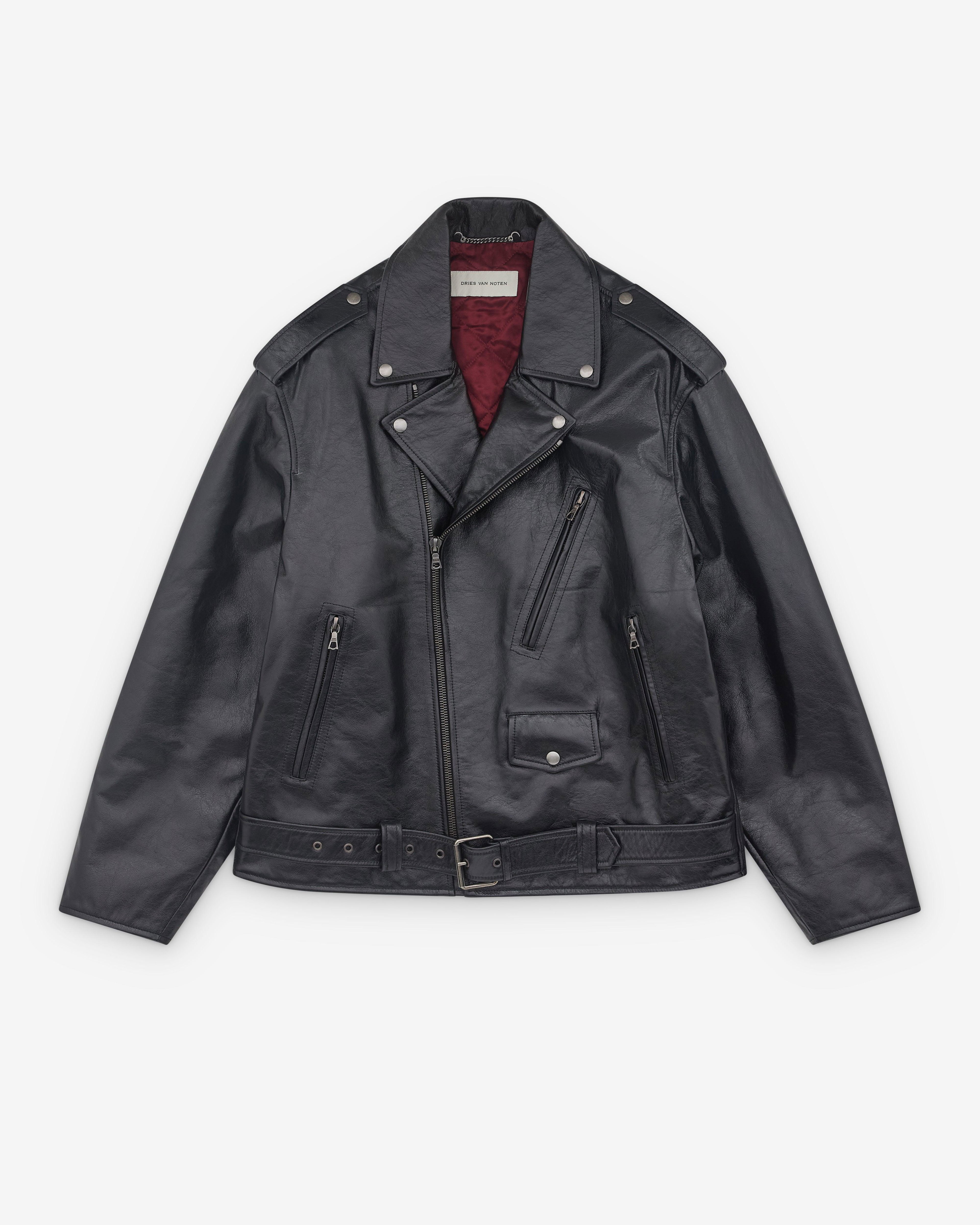 Dries Van Noten - Men’s Leather Biker Jacket - (Black) by DRIES VAN NOTEN