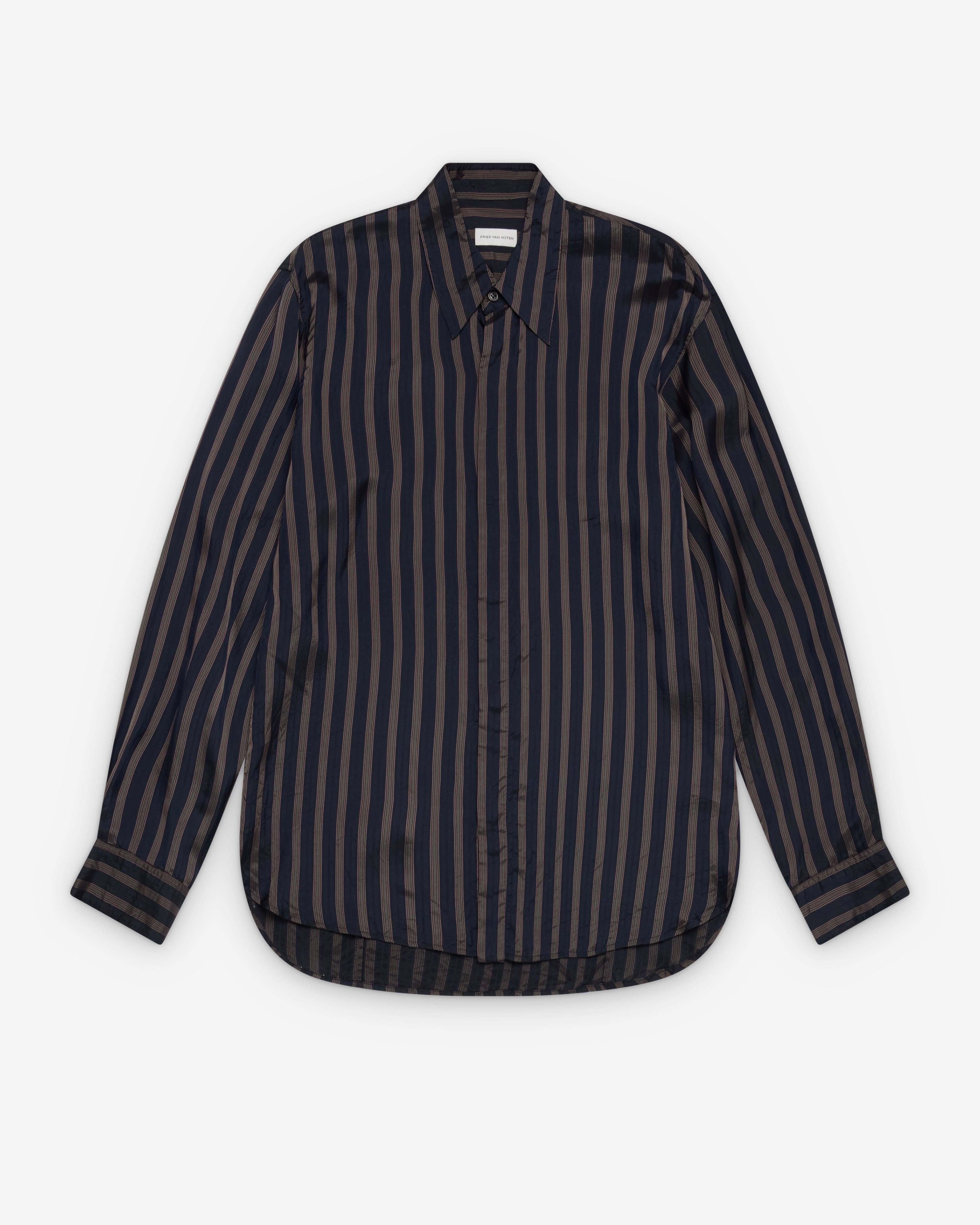 Dries Van Noten - Men's Striped Shirt - (Navy/Stripe) by DRIES VAN NOTEN