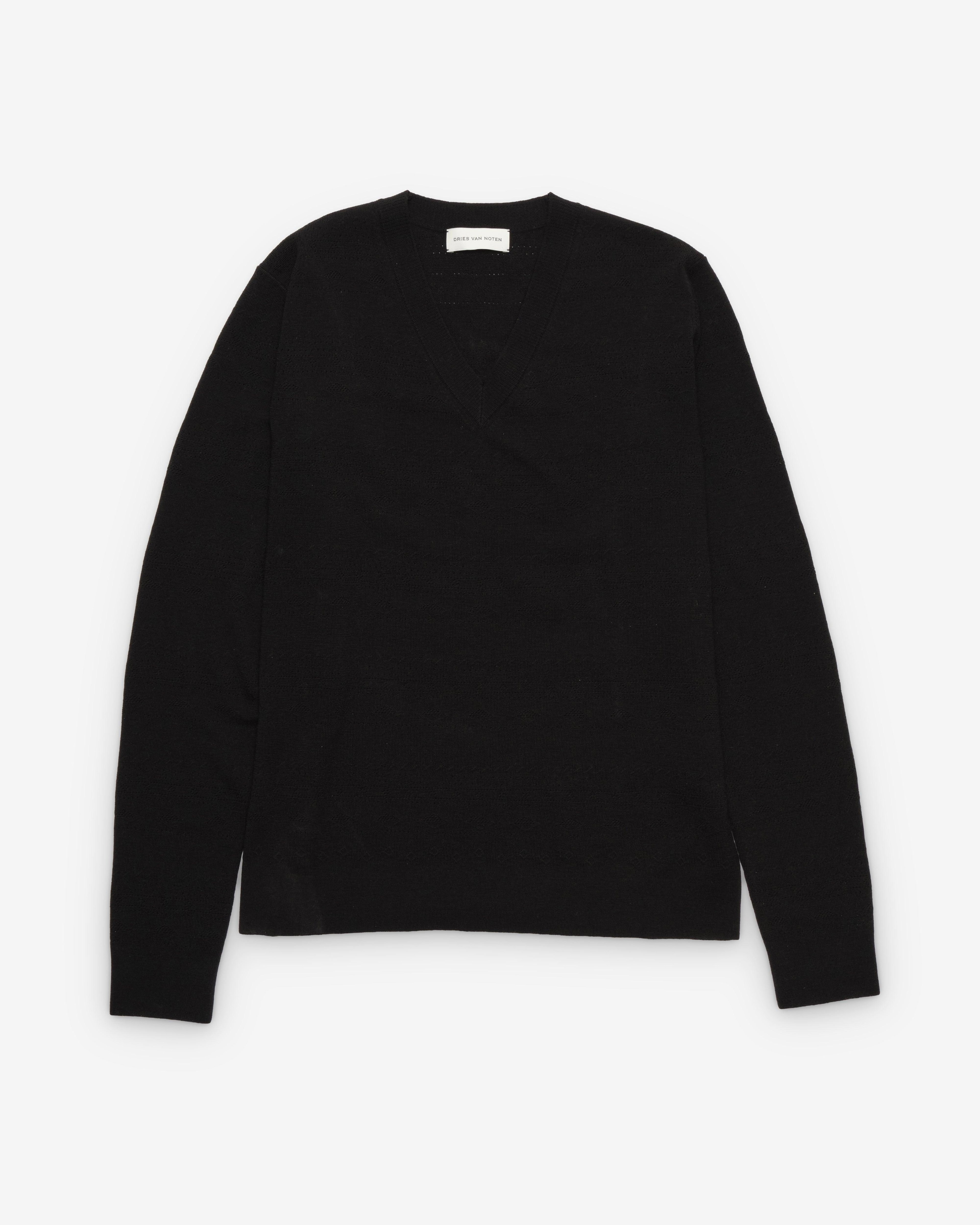 Dries Van Noten - Men's V-Neck Sweater - (Black) by DRIES VAN NOTEN