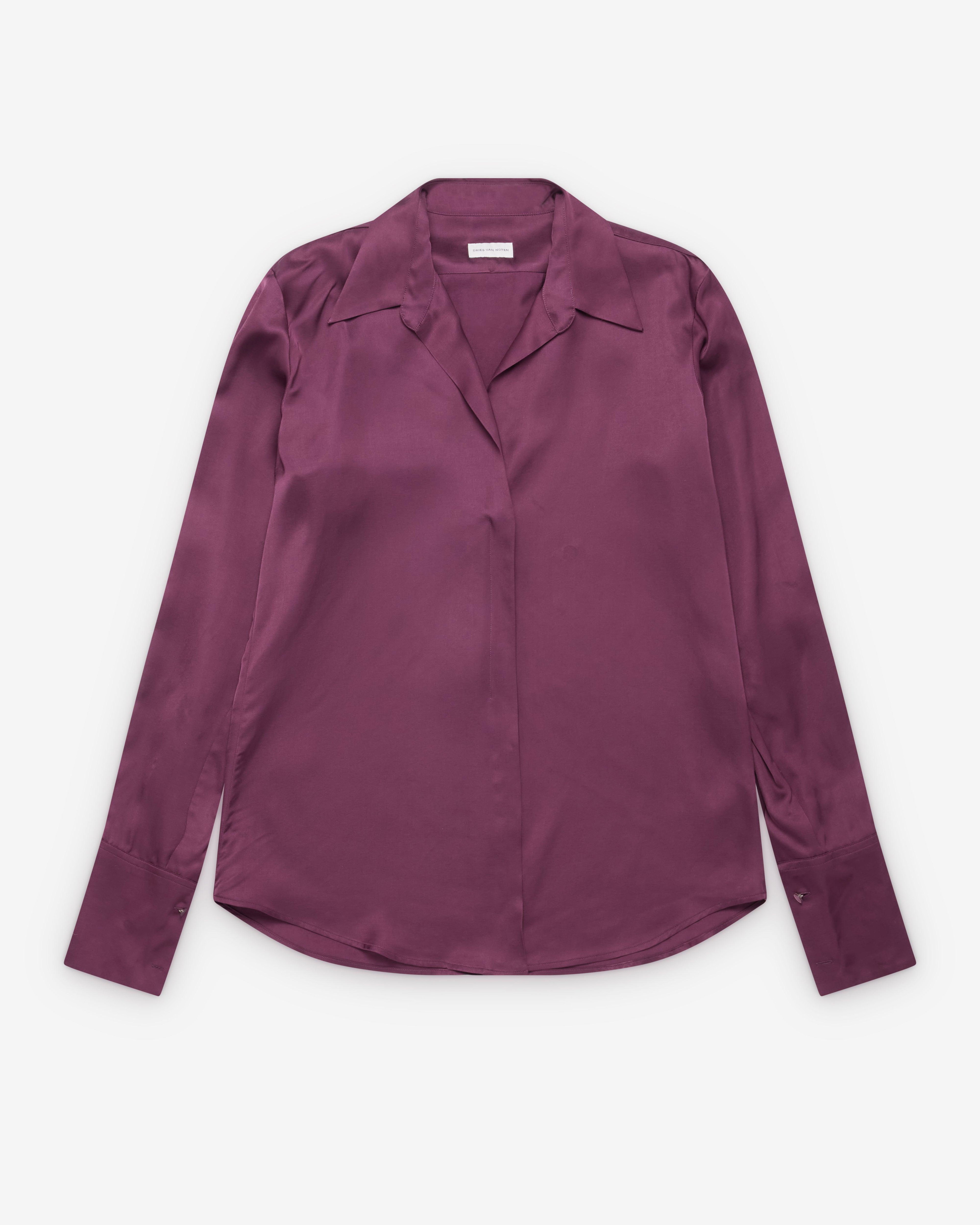 Dries Van Noten - Women's Open Collar Shirt - (Aubergine) by DRIES VAN NOTEN