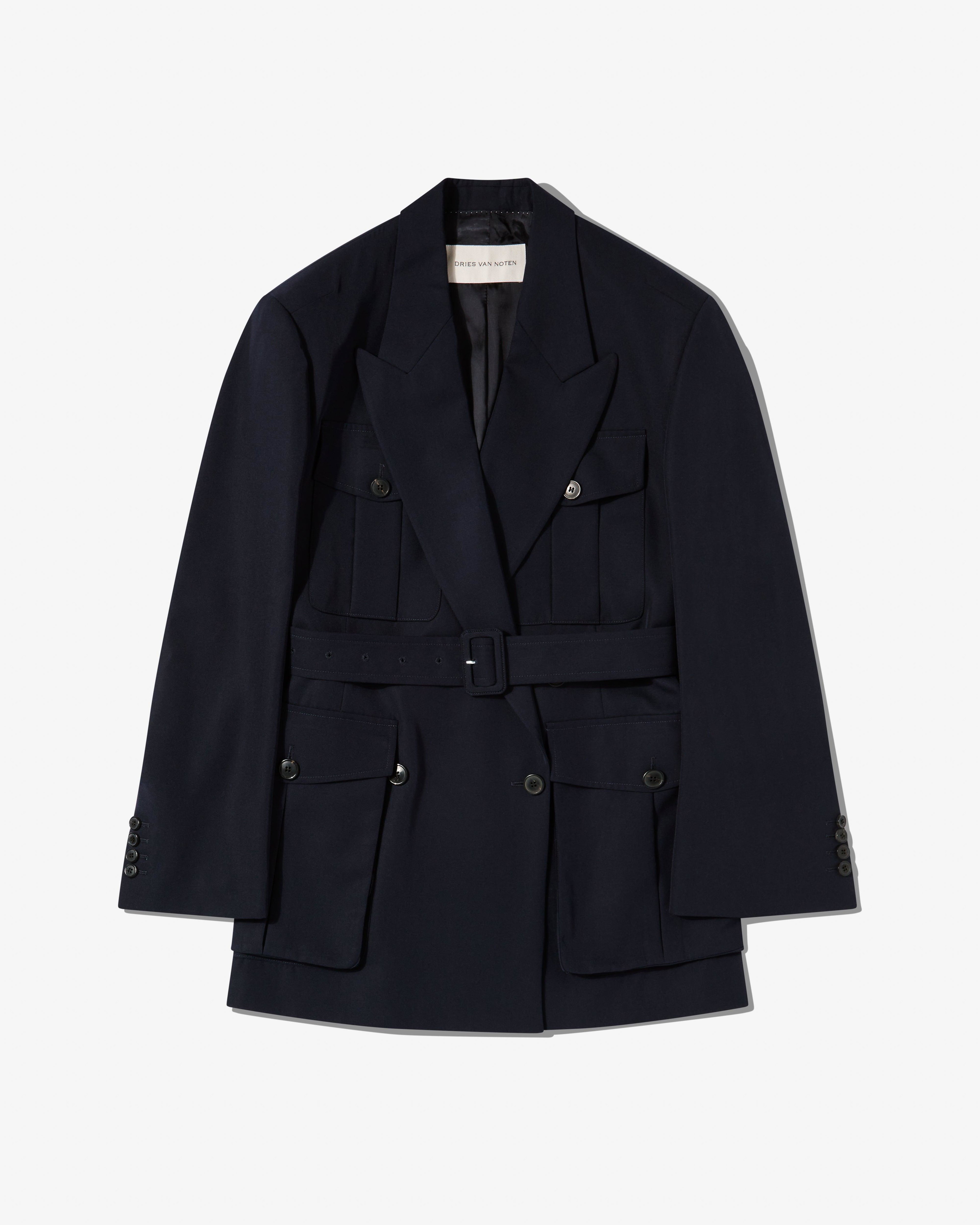 Dries Van Noten - Women’s Oversized Belted Coat - (Navy) by DRIES VAN NOTEN