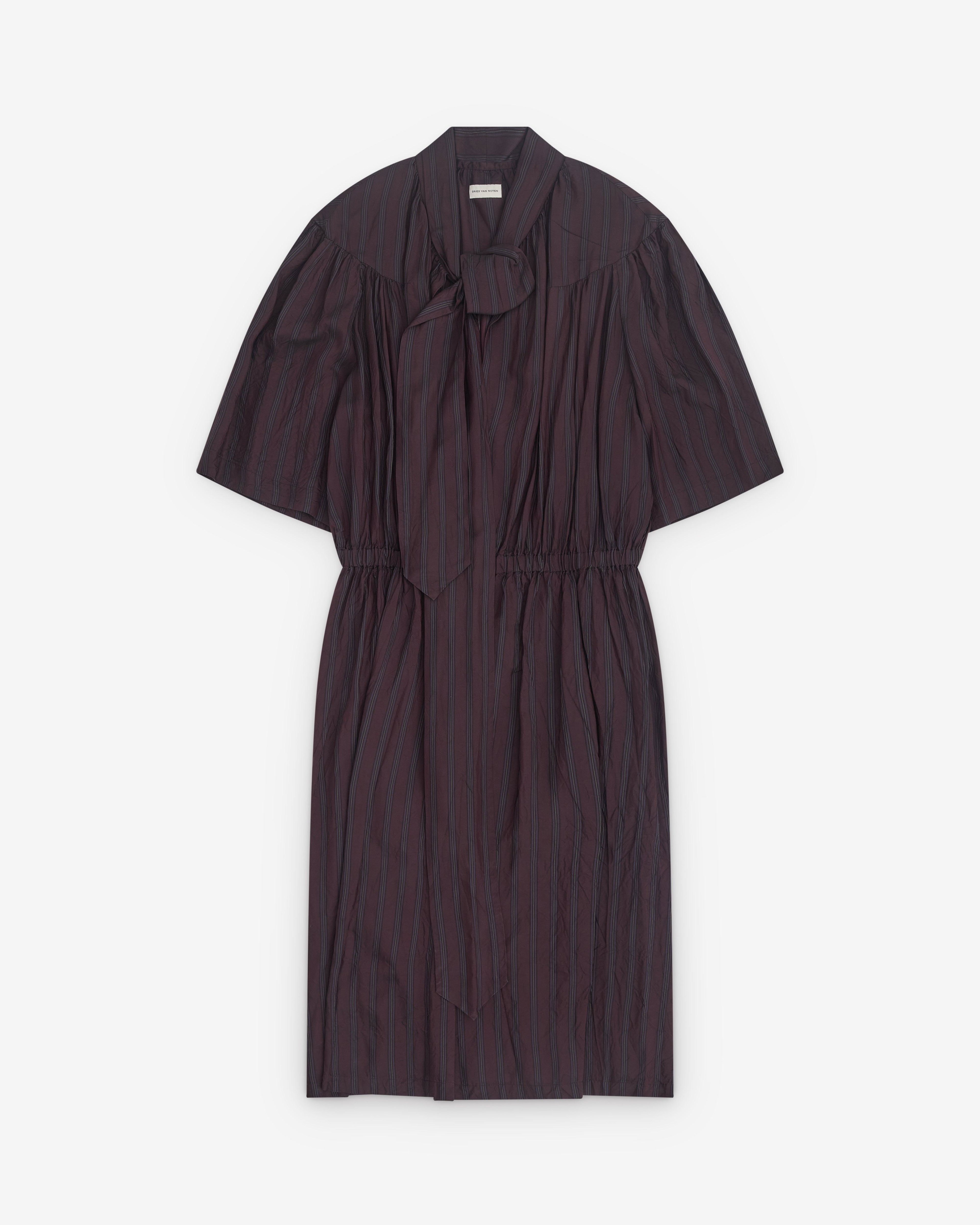 Dries Van Noten - Women’s Tie Neck Dress - (Burgundy) by DRIES VAN NOTEN