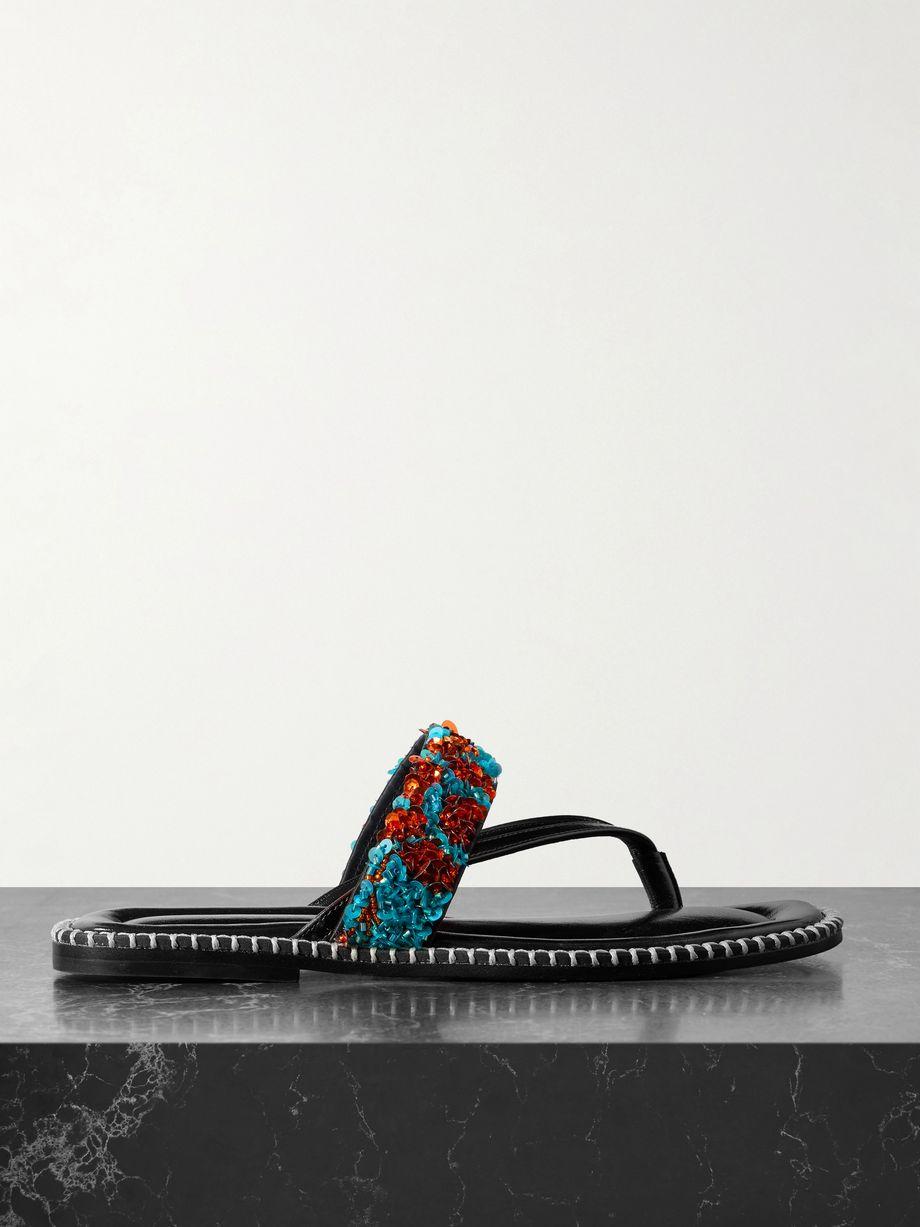 Embellished whipstitched leather sandals by DRIES VAN NOTEN