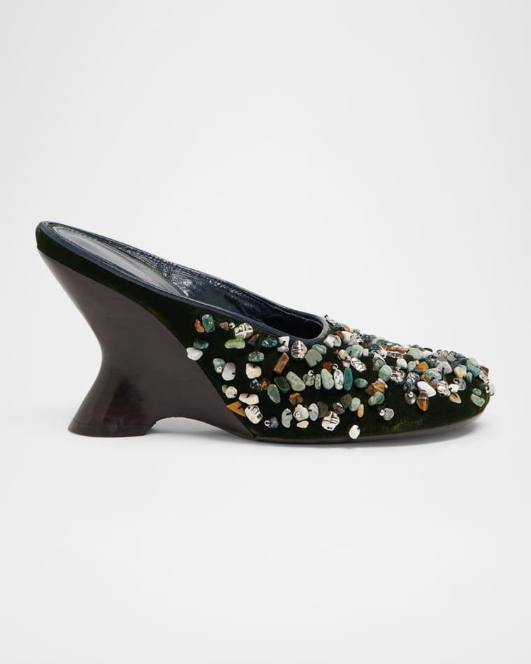 Gemstone Embellished Velvet Wedge Mules by DRIES VAN NOTEN