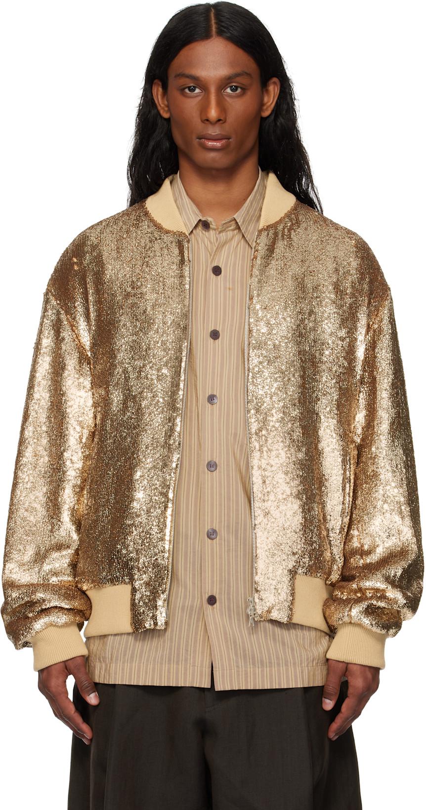 Gold Sequinned Bomber Jacket by DRIES VAN NOTEN