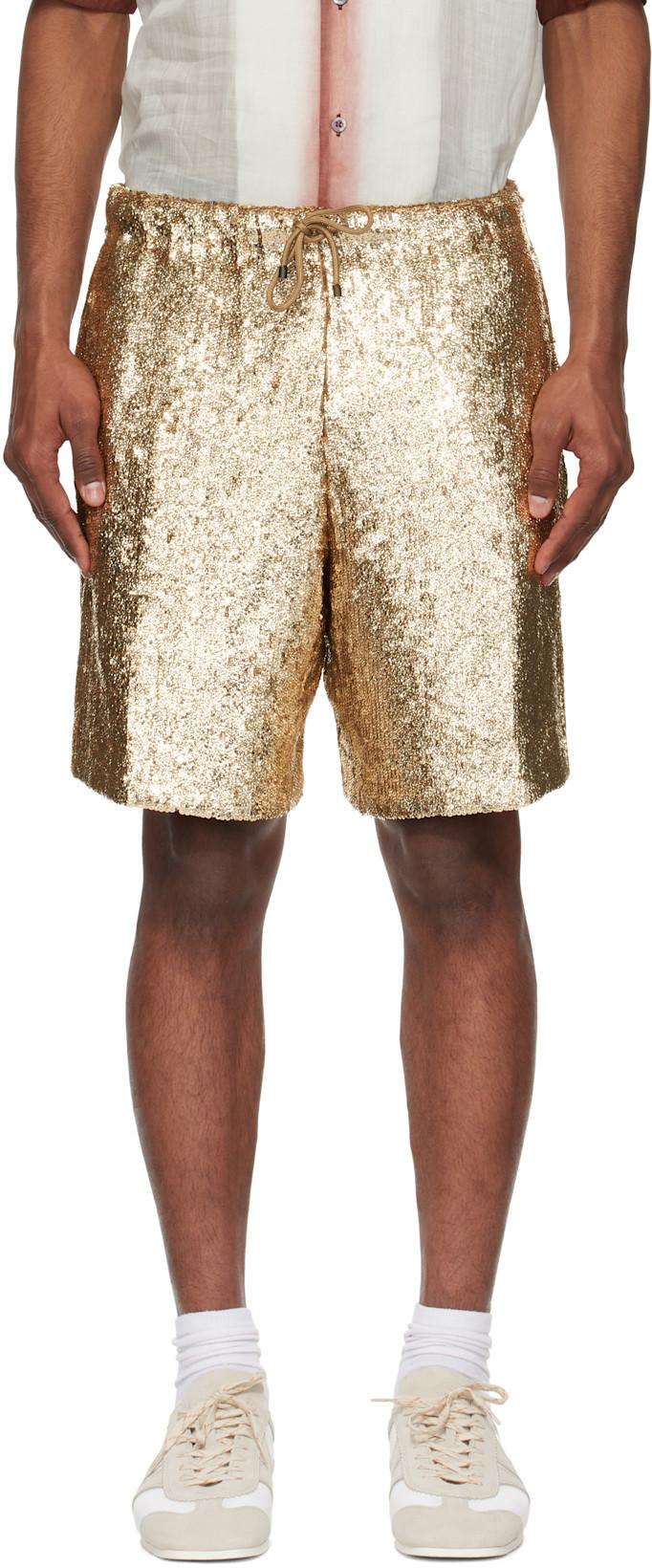 Gold Sequinned Shorts by DRIES VAN NOTEN