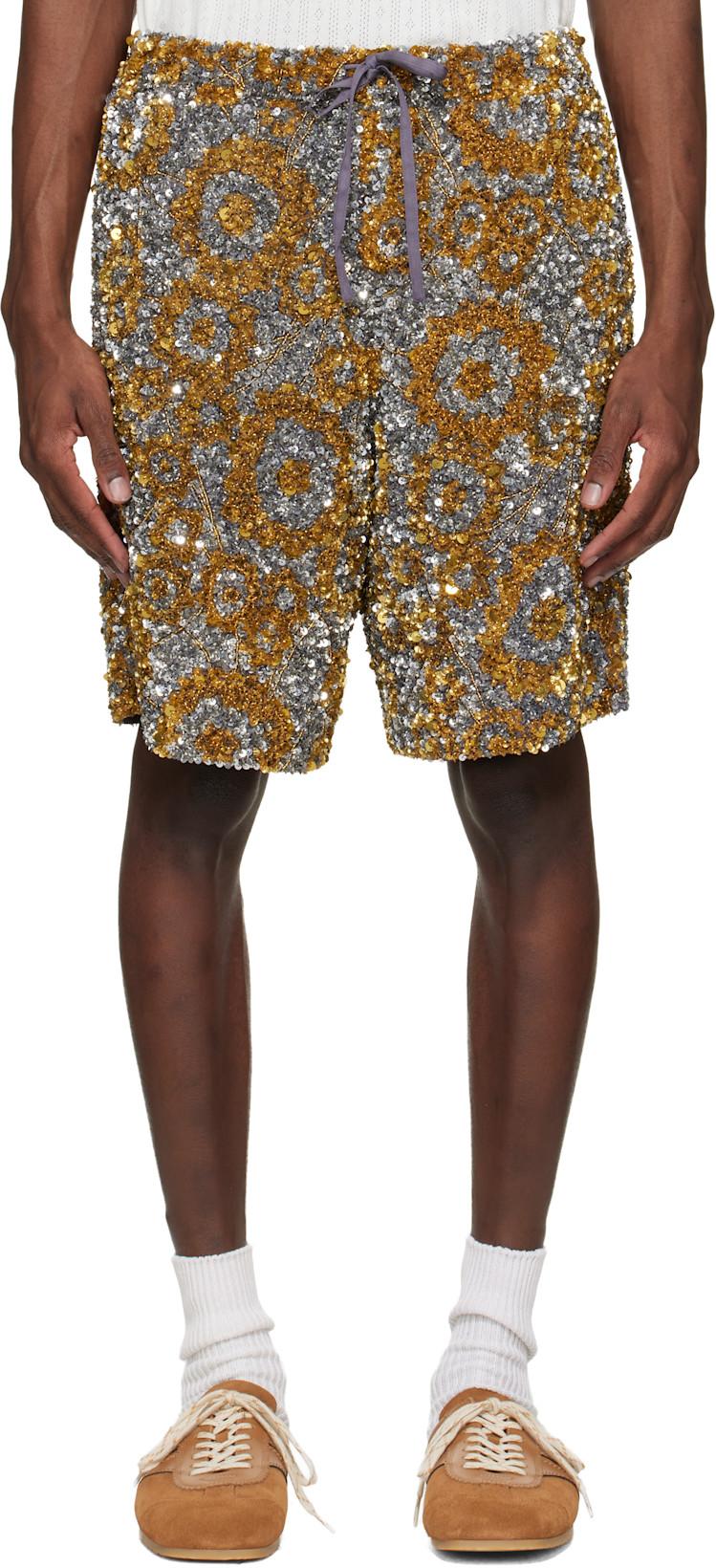 Gold & Silver Embroidered Shorts by DRIES VAN NOTEN