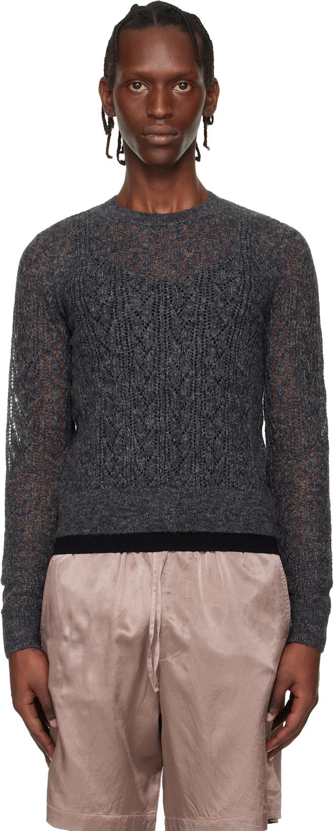Gray Lace Stitch Alpaca Sweater by DRIES VAN NOTEN