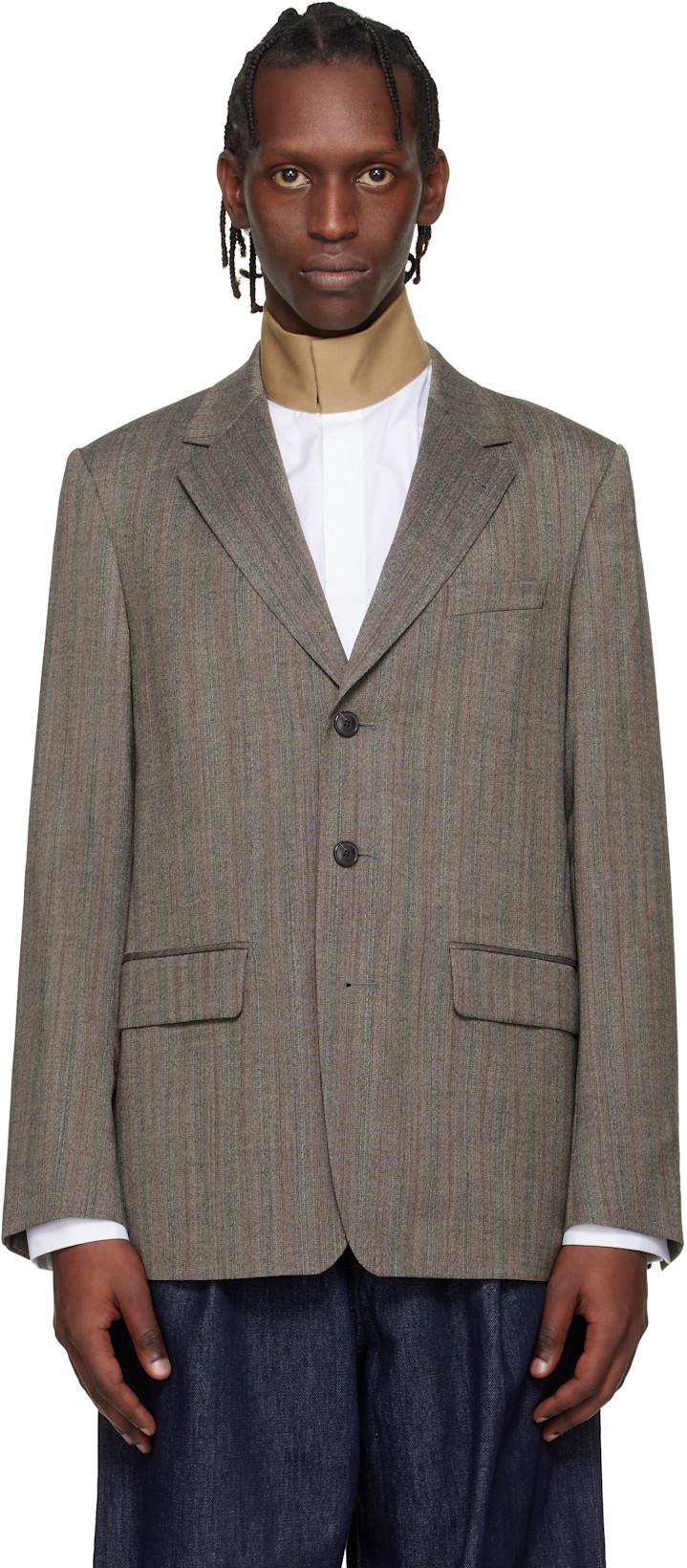 Gray Loose Wool Blazer by DRIES VAN NOTEN