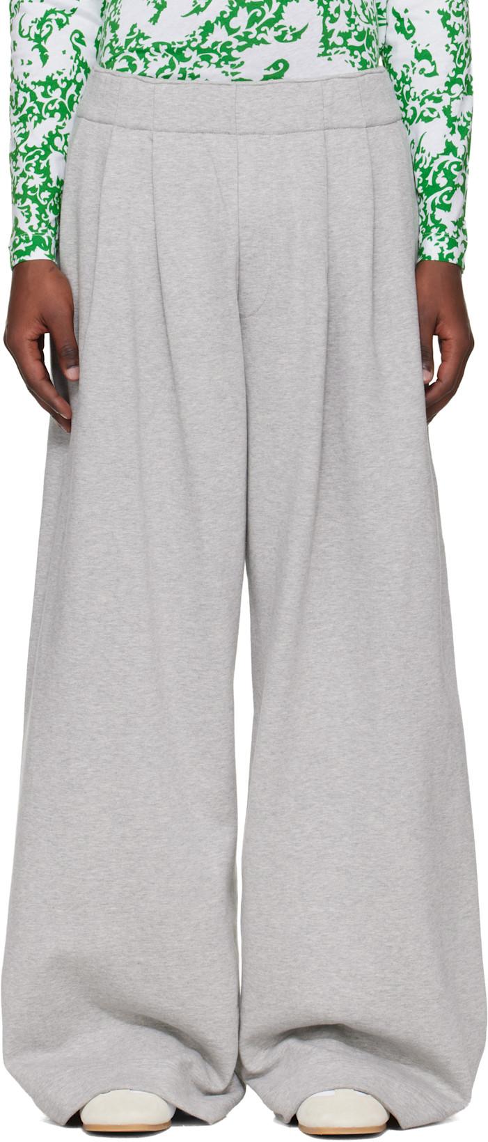 Gray Pleated Sweatpants by DRIES VAN NOTEN