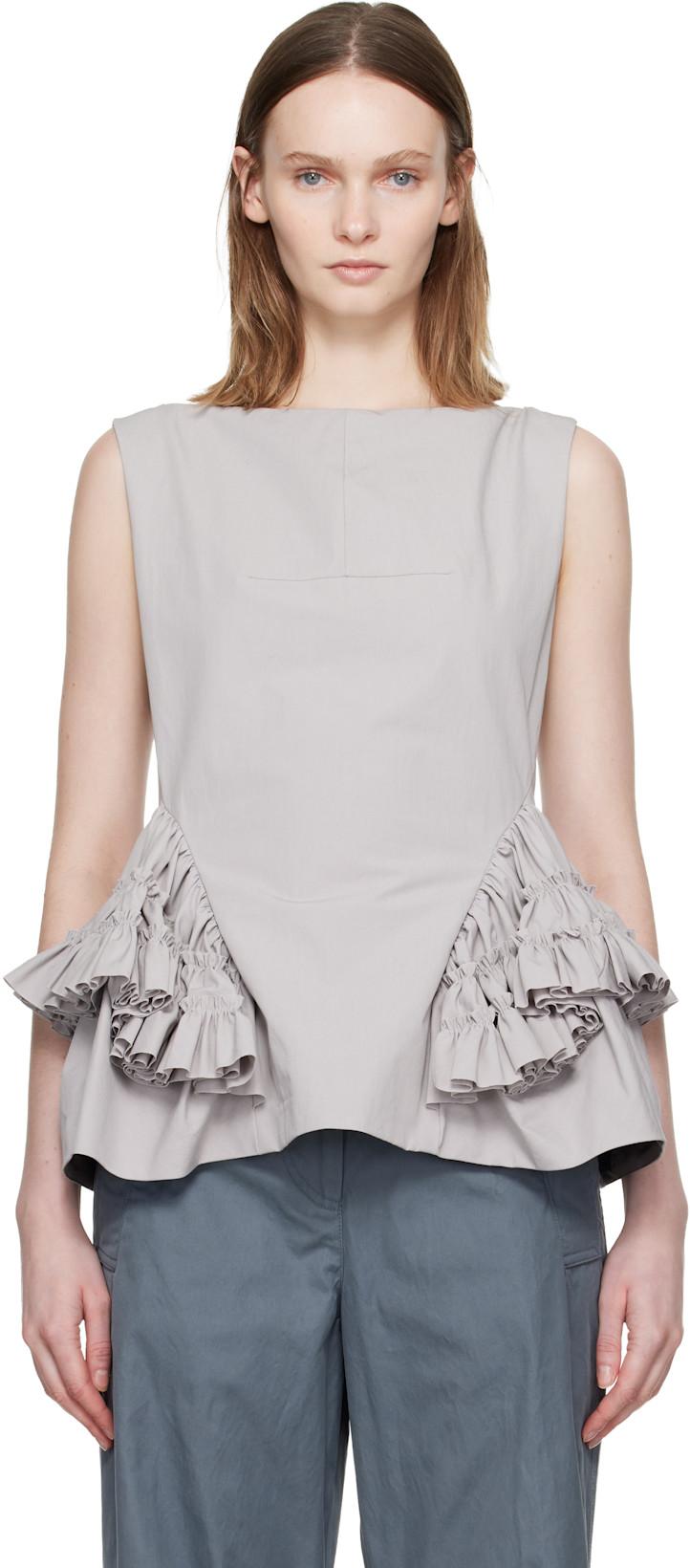 Gray Ruffled Top by DRIES VAN NOTEN