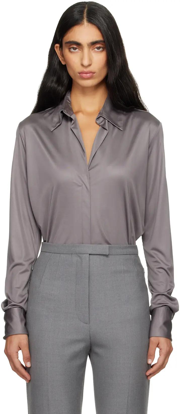 Gray Satin Shirt by DRIES VAN NOTEN