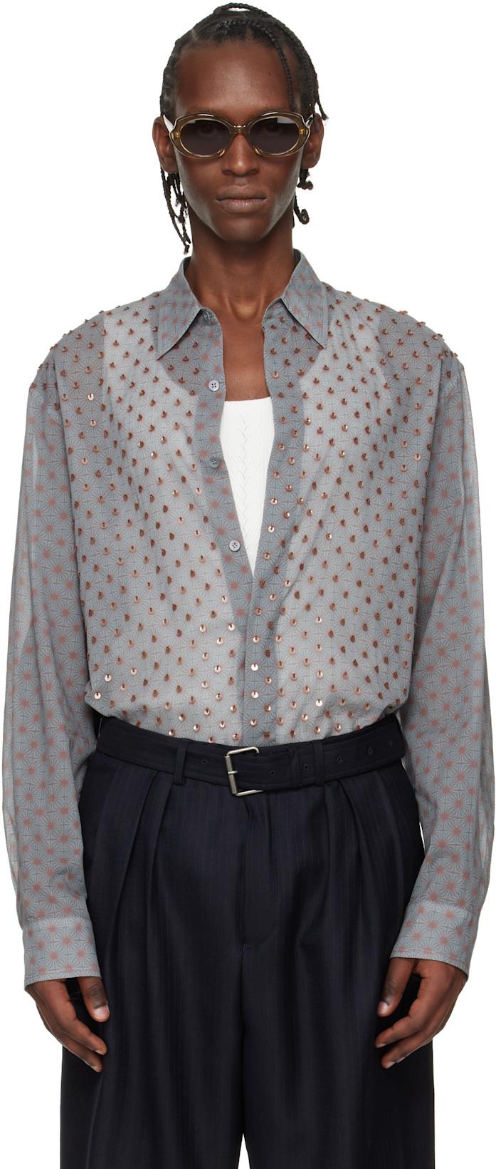 Gray Sequinned Shirt by DRIES VAN NOTEN