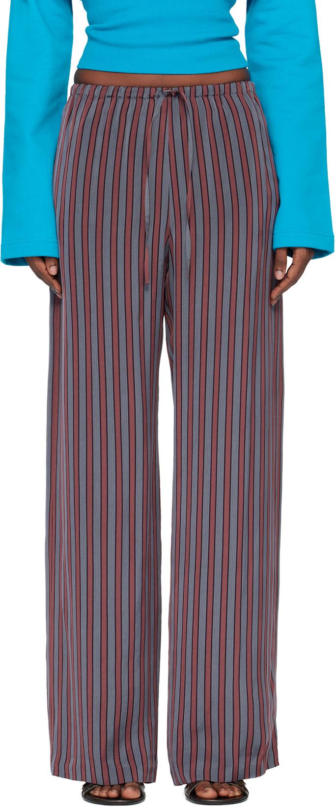 Gray & Burgundy Puvis Straight Leg Casual Trousers by DRIES VAN NOTEN