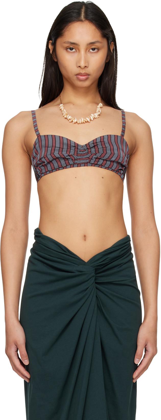 Gray & Burgundy Viscose Silk Bra by DRIES VAN NOTEN