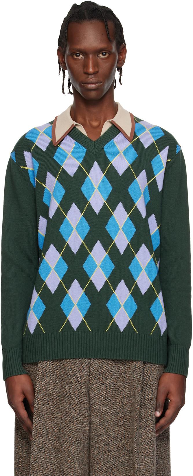 Green Argyle Sweater by DRIES VAN NOTEN