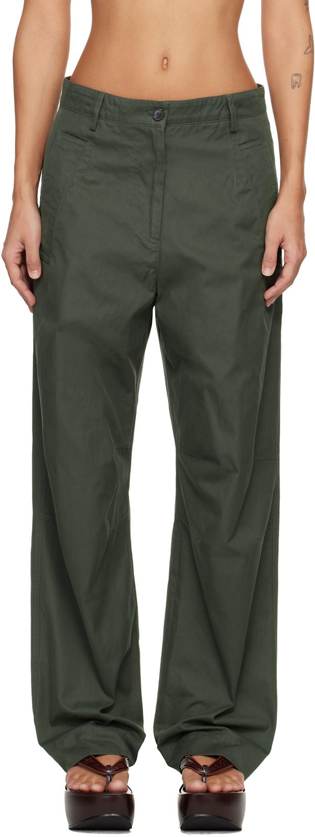 Green Loose Fit Workwear Trousers by DRIES VAN NOTEN