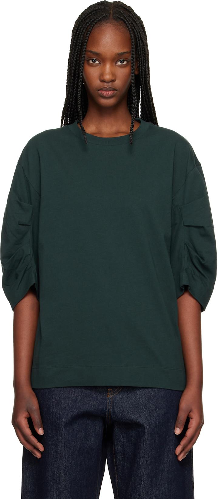 Green Pleated Sleeve T-shirt by DRIES VAN NOTEN