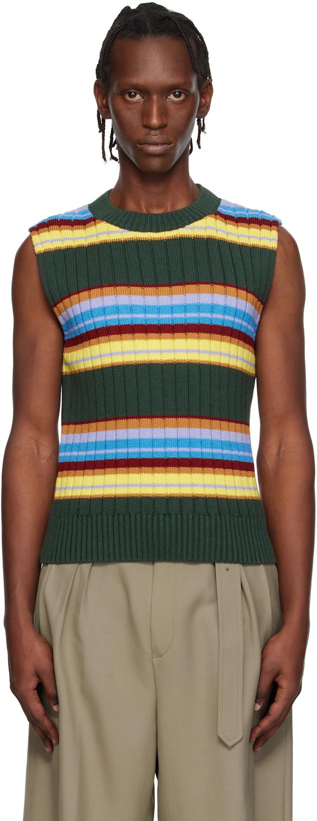 Green Striped Sleeveless Sweater by DRIES VAN NOTEN