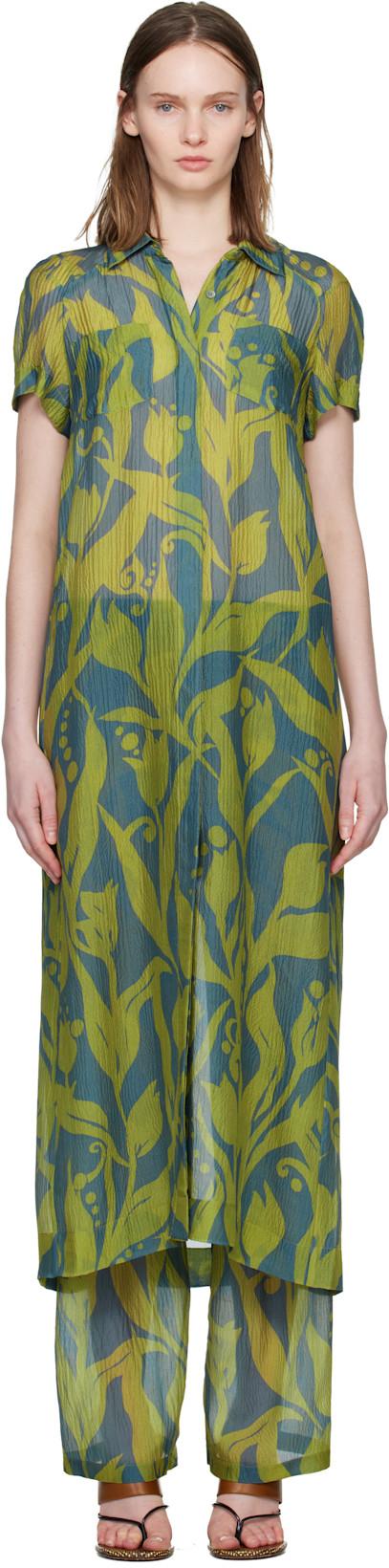 Green & Blue Long Shirt Maxi Dress by DRIES VAN NOTEN