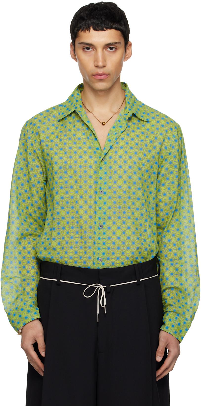 Green & Blue Printed Cotton Shirt by DRIES VAN NOTEN