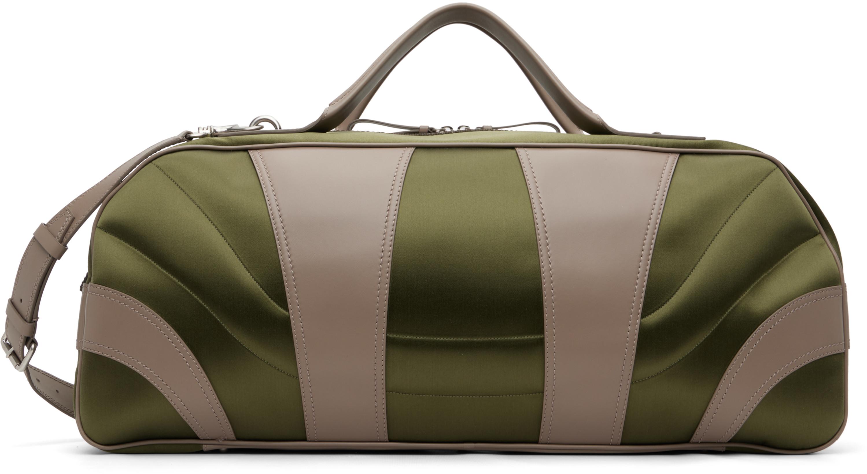 Green & Taupe Satin Weekend Bag by DRIES VAN NOTEN