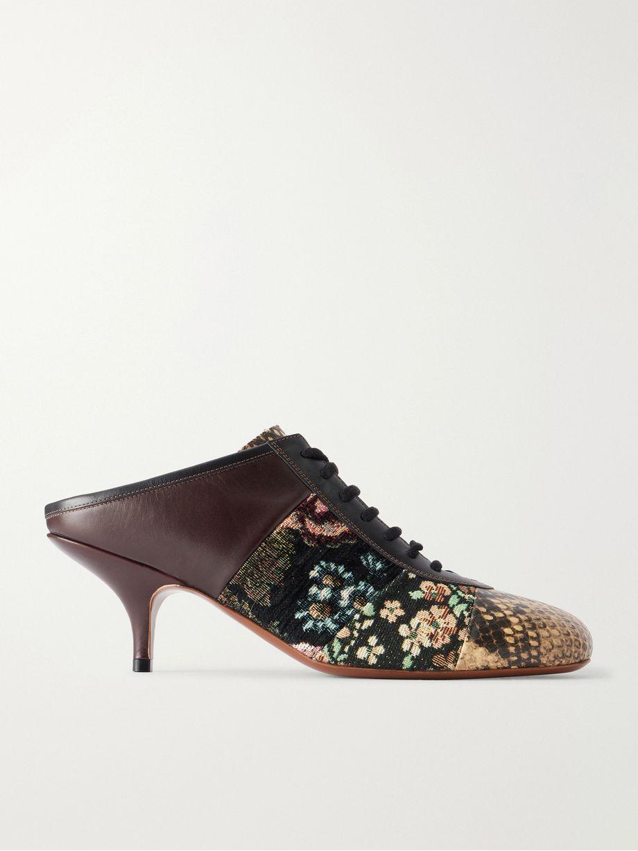 Jacquard-trimmed snake-effect leather pumps by DRIES VAN NOTEN