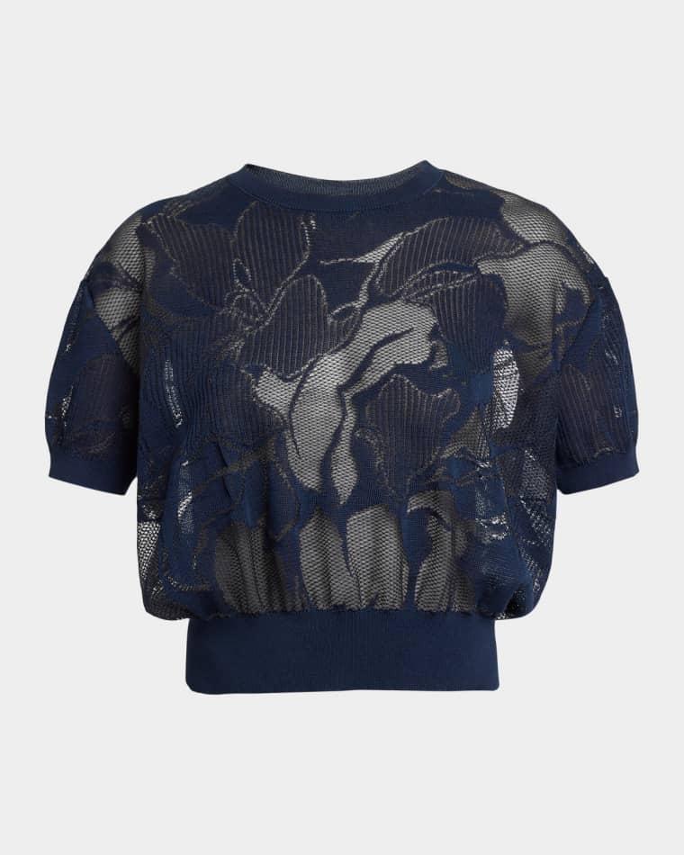 Lace Knit Short-Sleeve Crop Sweater by DRIES VAN NOTEN