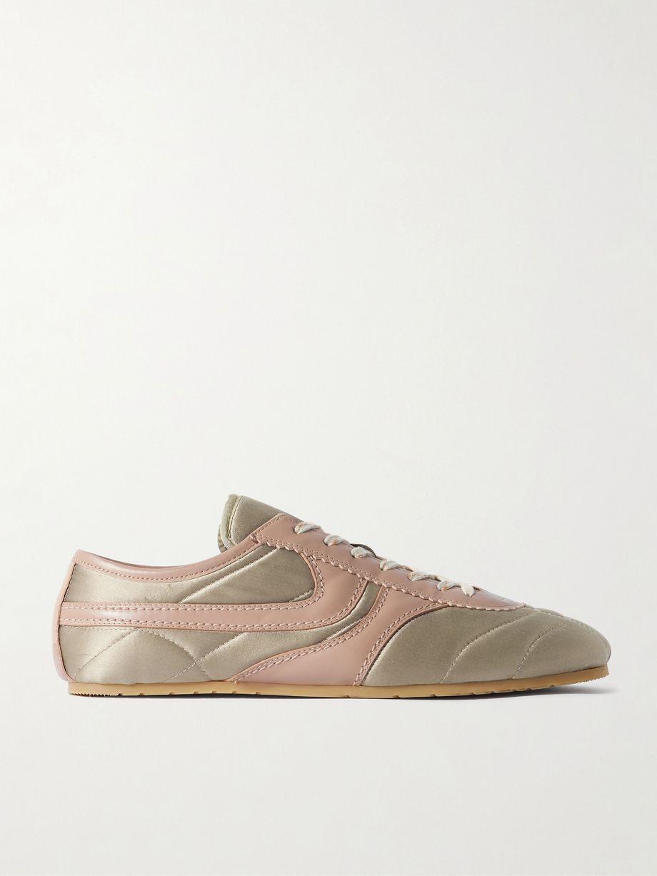 Leather-trimmed paneled satin sneakers by DRIES VAN NOTEN