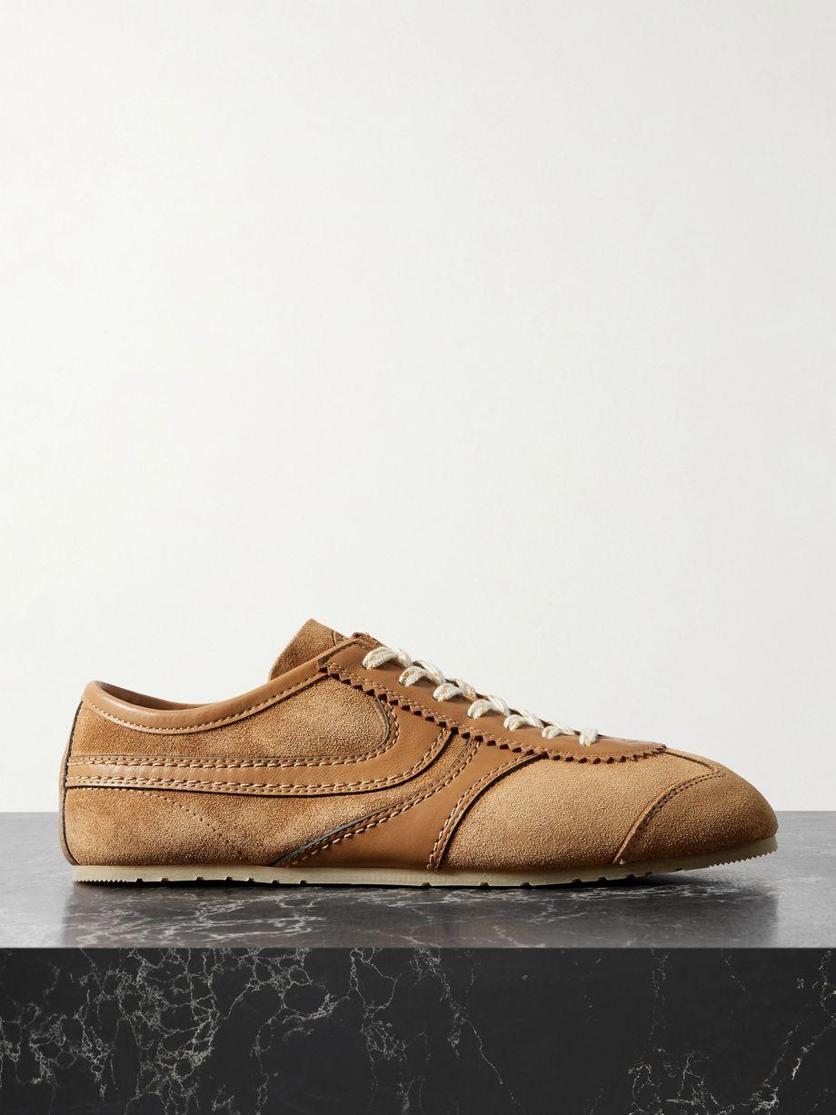 Leather-trimmed suede sneakers by DRIES VAN NOTEN