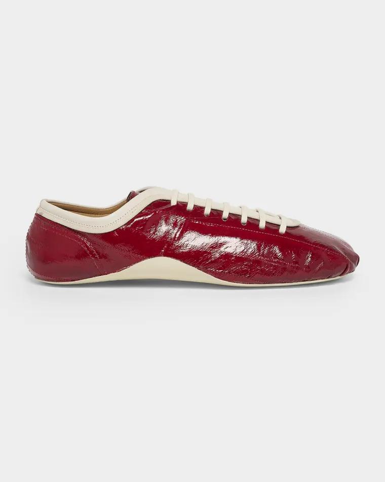 Leren Glossy Eel-Effect Leather Slim Sneakers by DRIES VAN NOTEN